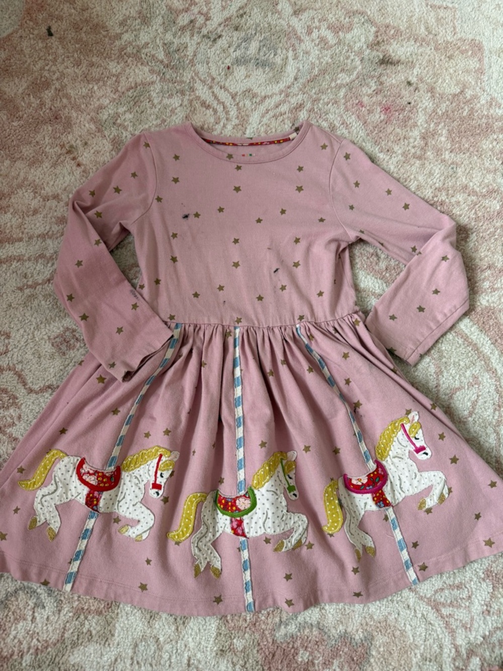 Mini Boden PLAY CONDITION Pink Carousel Horse Long Sleeve Dress